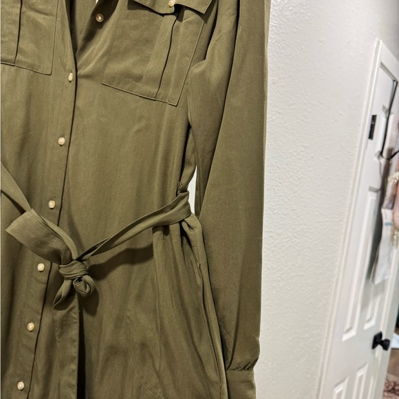 Lucky Brand Olive Button-Up Shirt Dress - Picture 3 of 4